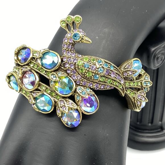 Heidi DAUS Sparkling Showoff PEACOCK BRACELET Clamper Bangle Crystal in Box - Picture 2 of 13